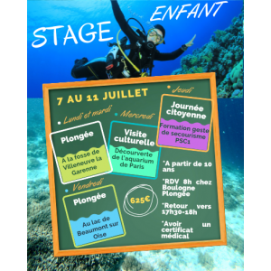 Stage enfant plongée du 7 au 11 juillet 2025